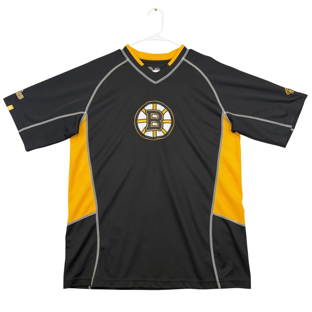 Boston Bruins Shirt Mens Large Black Yellow NHL Hockey Majestic Performance‎